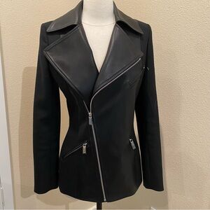Barbara Bui Leather Coat Wool Blend Lambskin Trim Fitted Black Eur 36 US 2